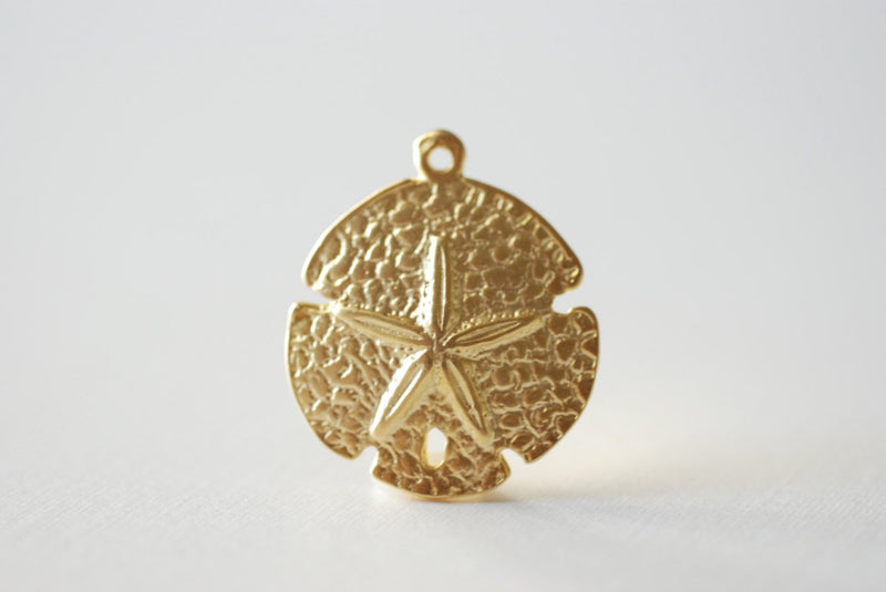 Vermeil Sand Dollar Charms -18k gold over sterling silver, Matte Sand Dollar, Nautical Beach themed Charms Wholesale, 134 - HarperCrown