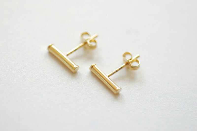 Vermeil Shiny Gold Bar Earrings, Gold Bar Stud Earrings, Line Earrings, Minimal Post Earrings, Ear Climbers, Stick earrings - HarperCrown