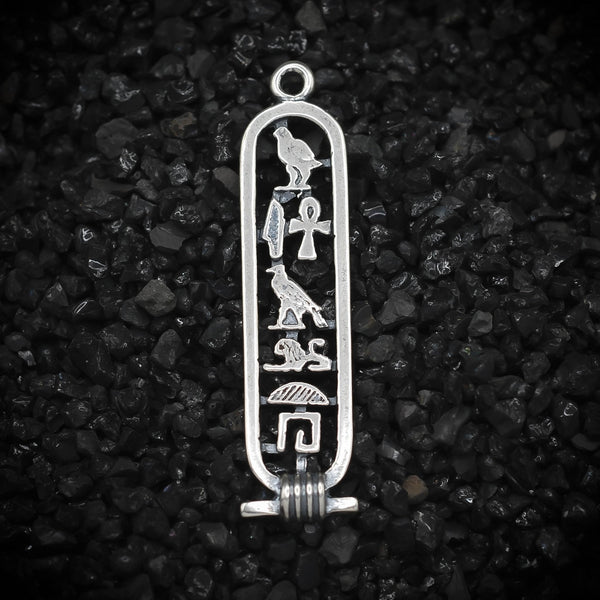 "Wealth" Cartouche Hieroglyph Ancient Egyptian Charm | 925 Sterling Silver, Oxidized or 18K Gold Plated | Jewelry Making Pendant - HarperCrown