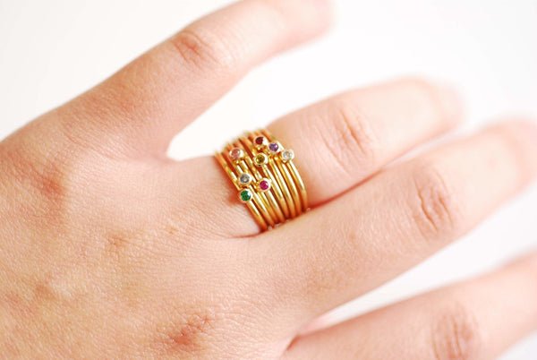 Wholesale Birthstone Stacking Ring/ Minimal Ring/ Custom Ring/ Birthstone Jewelry/ 14k Gold Filled Ring/ Midi Ring/ Everyday Ring/ Birthstone Ring/Shiny Rose & Silver - HarperCrown