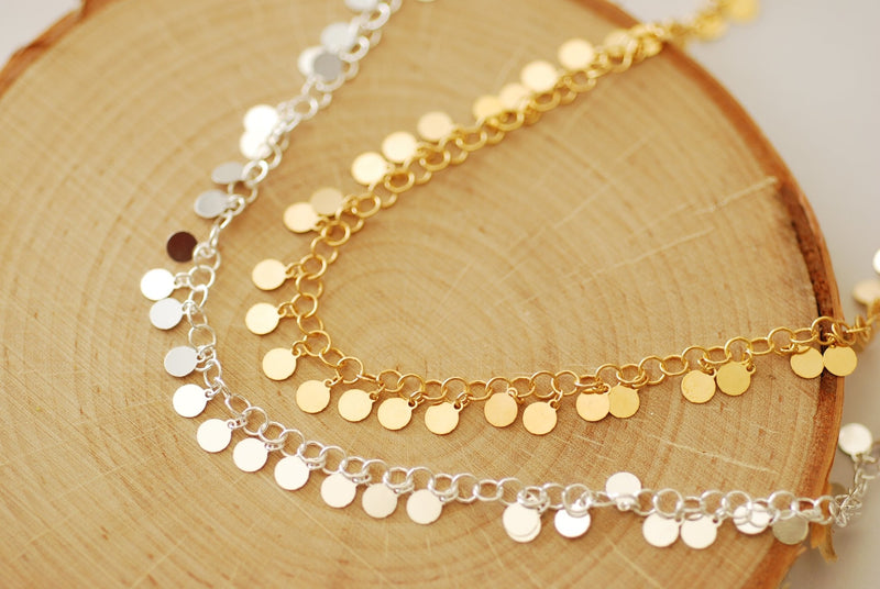 Wholesale Sterling Silver or Vermeil Gold Round Disc Chain l Dangling 4mm Disc Chain Permanent Jewelry Plated Chain Cable Chain - HarperCrown